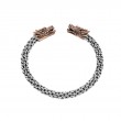 Sterling Silver Oxidized Bronze Flexible Double Dragon Head Torc Bangle