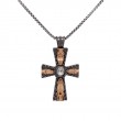 Sterling Silver Bronze Raw Diamond .09ctw Black Rhodium Cross Pendant-1