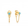 GOLD TURQUOISE CHAIN DROP STUD EARRINGS-1