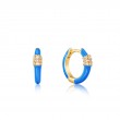 Neon Blue Enamel Carabiner Gold Huggie Hoop Earrings