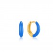 Neon Blue Enamel Gold Sleek Huggie Hoop Earrings-1
