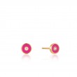 Neon Pink Enamel Disc Gold Stud Earrings