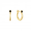Gold Black Agate Huggie Hoop Earrings-1