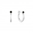 Silver Black Agate Huggie Hoop Earrings-1