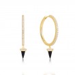 Gold Black Agate Drop Hoop Earrings-1