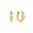 Gold Shell Pearl Geometric Huggie Hoop Earrings-1