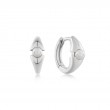 Silver Shell Pearl Geometric Huggie Hoop Earrings-1