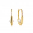 Gold Shell Pearl Interlock Oval Hoop Earrings-1