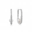 Silver Shell Pearl Interlock Oval Hoop Earrings-1