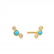 14KT GOLD TURQUOISE CABOCHON AND WHITE SAPPHIRE STUD EARRINGS