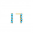 14KT GOLD TURQUOISE CABOCHON BAR STUD EARRINGS