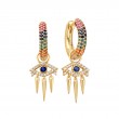 Gold Rainbow Evil Eye Charm Huggie Hoop Earrings