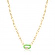 Neon Green Enamel Carabiner Gold Necklace