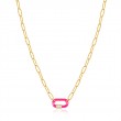 Neon Pink Enamel Carabiner Gold Necklace-1