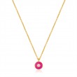 Neon Pink Enamel Disc Gold Necklace-1