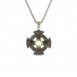 Sterling Silver Oxidized +10k White Topaz Cabachon Wheel Cross