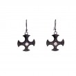 Sterling Silver Raw Diamond .09ctw Black Rhodium Cross Shield Earrings-1