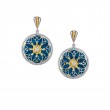 Sterling Silver 10k Yellow Sky Blue Enamel and CZ Trinity Earrings