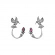 Sterling Silver Rhodium Hummingbird Stud Rhodolite Earring Jacket