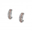 Sterling Silver Rhodium 10k Rose CZ Half Creole Bridge Earrings
