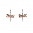 Sterling Silver Rhodium 10k Rose Dragonfly Post Earrings-1