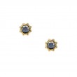 Sterling Silver Rhodium  23k Gilded Mystic Blue Moissanite & CZ Celestial Stud Earrings-1