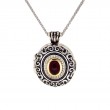 Sterling Silver Oxidized 10k with 14k Gilding Inside Garnet & CZ Filigree Shield Locket