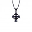 Sterling Silver Sapphire .2ctw Black Rhodium Cross Pendant-1