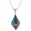 Sterling Silver Ruthenium 10k Rose Sky Blue Enamel and White CZ Cocooned Butterfly Pendant