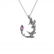 Sterling Silver Marquise Rhodolite Garnet Double Hummingbird Pendant-1