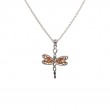 Sterling Silver Rhodium 10k Yellow Petite Dragonfly Pendant