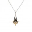 Sterling Silver 10k Compass with White Sapphire Star Pendant Large