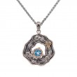 Sterling Silver Oxidized 10k Swiss Blue Topaz & CZ Rocks 'n Rivers Pendant-1