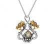 Sterling Silver 10k Cabachon White Topaz Double headed Dragon Pendant CZ Eyes-1