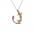 Sterling Silver 10k Marquise Rhodolite Garnet Double Hummingbird Pendant-1