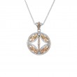 Sterling Silver Rhodium 10k Rose with White and Black CZ Reversible Bridge Pendant Small-1