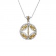 Sterling Silver Rhodium 10k Yellow with White and Black CZ Reversible Bridge Pendant Small