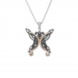 Sterling Silver Ruthenium 10k Rose with White CZ Barked Butterfly Pendant