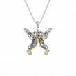 Sterling Silver Rhodium 10k Yellow with White CZ Barked Butterfly Pendant