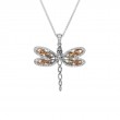 Sterling Silver Rhodium 10k Rose with White CZ Barked Dragonfly Pendant