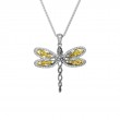 Sterling Silver Rhodium 10k Yellow with White CZ Barked Dragonfly Pendant