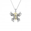 Sterling Silver 10k Yellow with White CZ Barked Soaring Butterfly Pendant