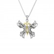 Sterling Silver 10k Yellow with White CZ Barked Soaring Butterfly Pendant-1