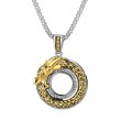 Sterling Silver Oxidized 10k White Sapphire(1.3mm) Dragon Pendant with Beaded Bail-1