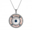 Sterling Silver Oxidized 10k Rose with White and Blue CZ Brave Heart Pendant-1