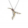 Sterling Silver 10k Amethyst Hummingbird Pendant