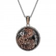 Sterling Silver Oxidized 10k Rose CZ Medallion Dragon Pendant (Reversible)