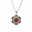Sterling Silver Rhodium  23k Gilded Garnet & CZ Celestial Pendant-1