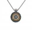 Sterling Silver 14k Gilded London Blue Topaz & CZ Shield Filigree Pendant