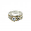 Sterling Silver 10k Moissanite & CZ Rocks 'n Rivers Ring 2 x Sterling Silver rails